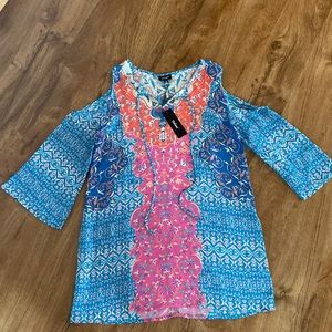 Tolani silk cold shoulder top